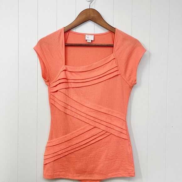 Anthropologie Postmark Pleated Cap Sleeve Top Coral Size Extra Small - Picture 1 of 9